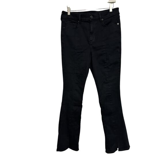 American Eagle Hi-Rise Skinny Kick Slit Black Jeans 12 Next Level Stretch 32x30 - Picture 1 of 13